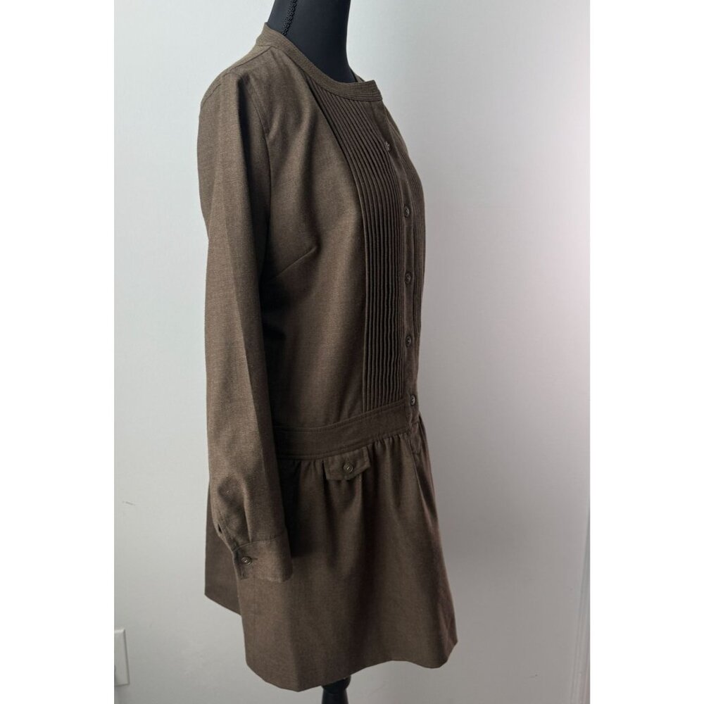 J.Crew Womens Holiday 100% Wool Drop Waist Shirt Dress Khaki Green Size 6 - Picture 4 of 12